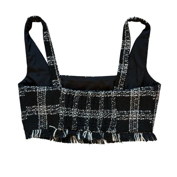 House of Harlow 1960 XS Black White Plaid Fringe Crop Top - Picture 2 of 3